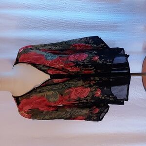 Anthropology One Fine Day Women's Sheer Jacket Top Black Floral Buttoned…